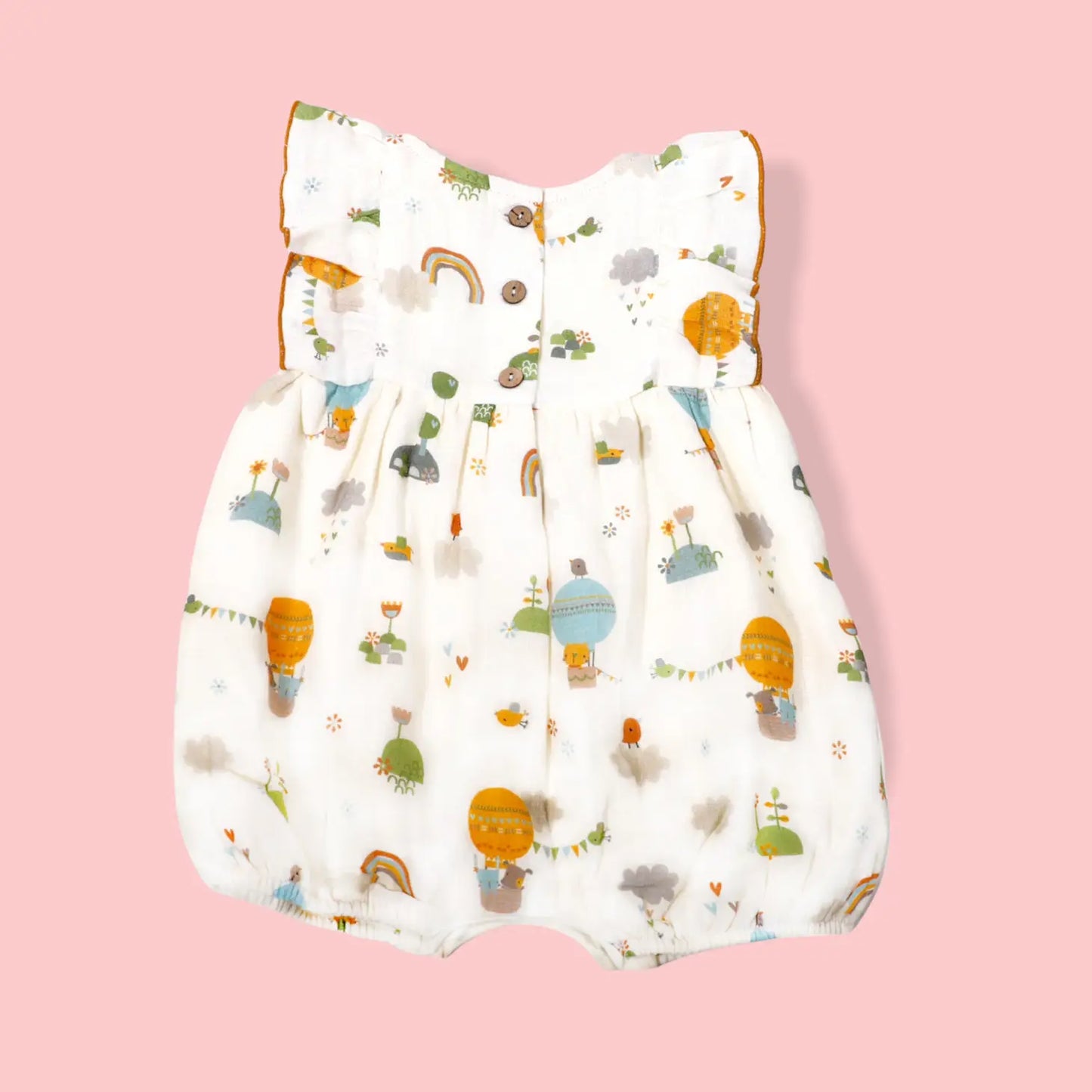 Balloon Ruffle & Flutter Muslin Romper- Viverano Organics