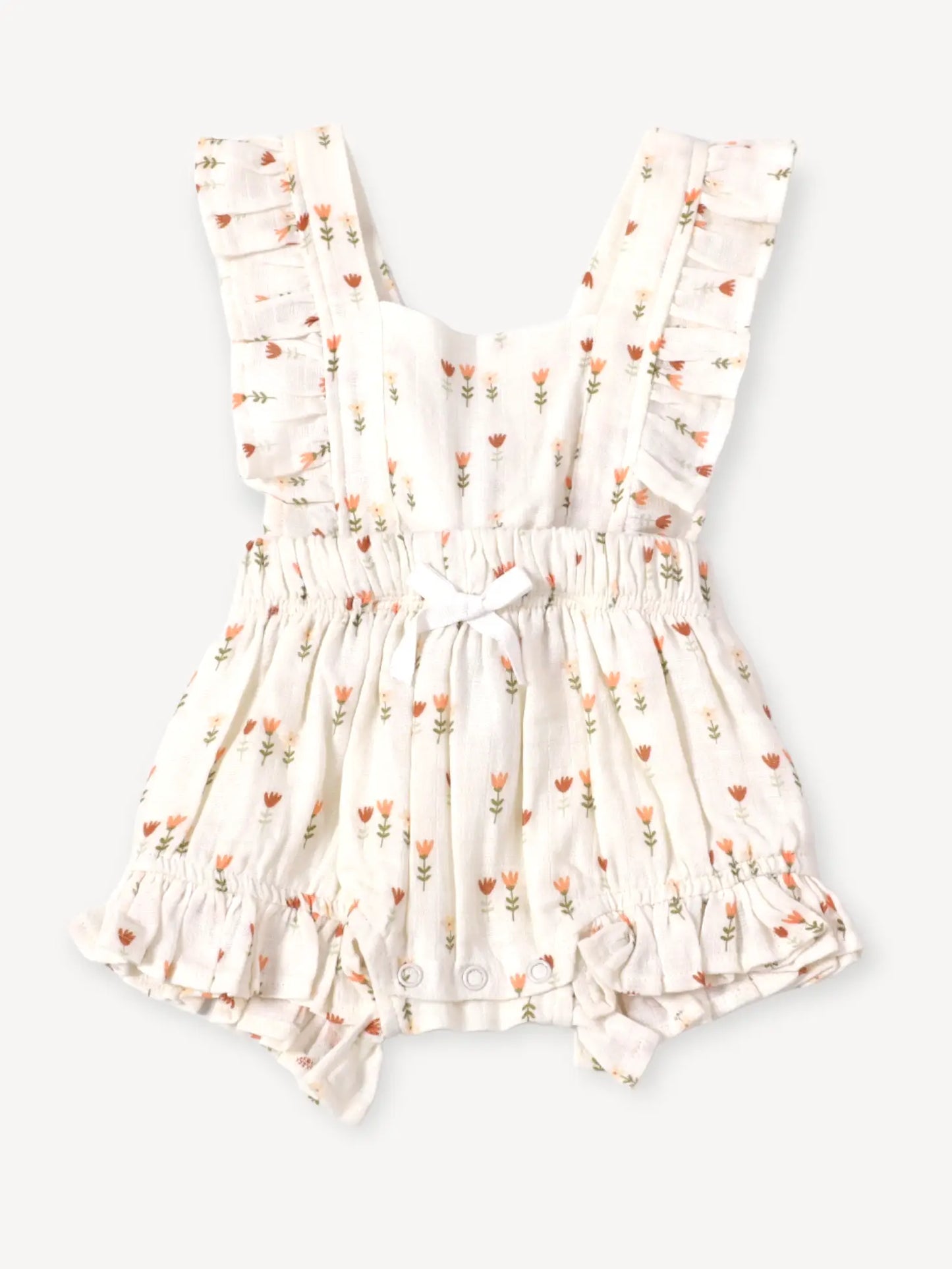 Wildflowers Ruffle Tie Back Baby Romper- Viverano Organics