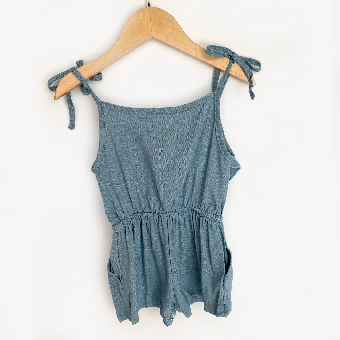 Medium Blue Linen Tie Romper