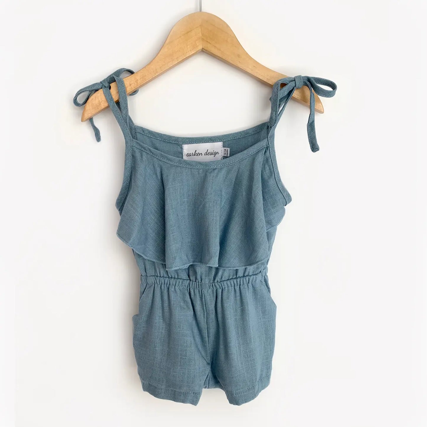 Medium Blue Linen Tie Romper