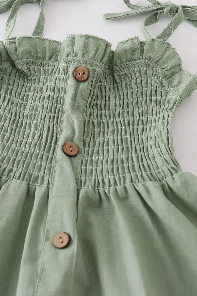 Sage Smocked Strap Button Dress