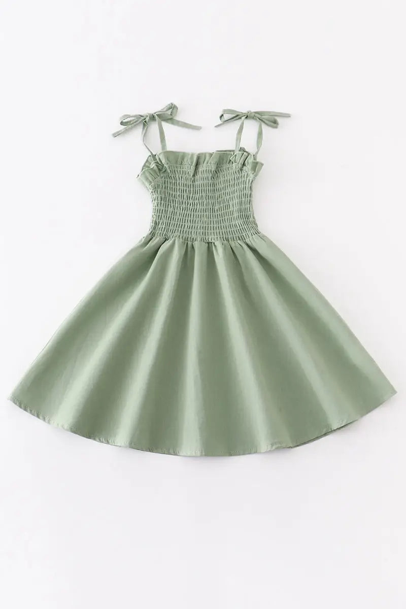 Sage Smocked Strap Button Dress