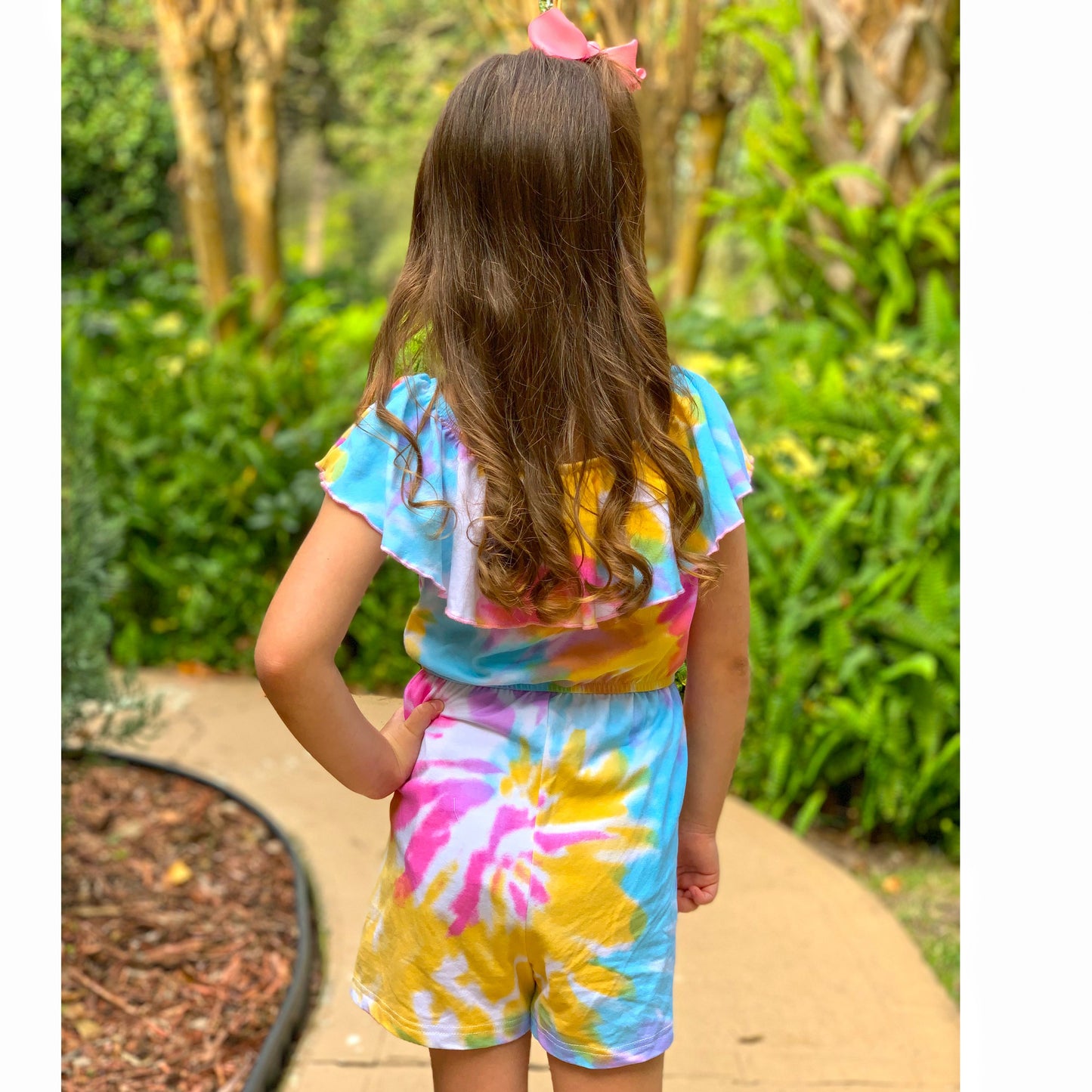 AnnLoren Girls Pastel Tie Dye Shorts Jumpsuit One Piece Outfit