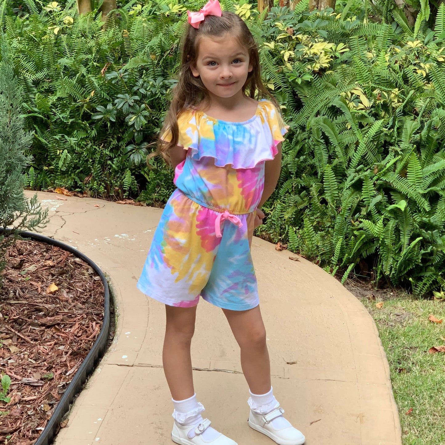 AnnLoren Girls Pastel Tie Dye Shorts Jumpsuit One Piece Outfit