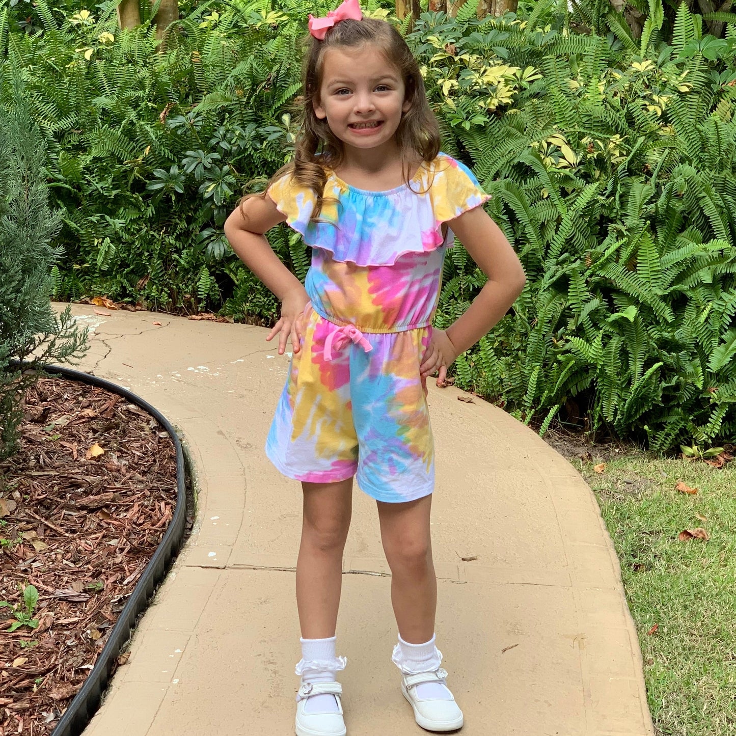 AnnLoren Girls Pastel Tie Dye Shorts Jumpsuit One Piece Outfit