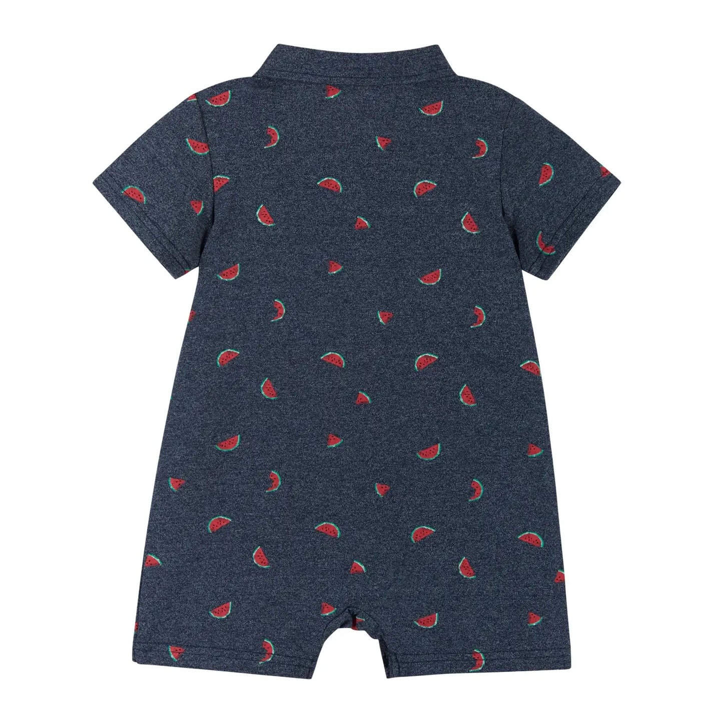 Pique Polo Romper-Navy Watermelon