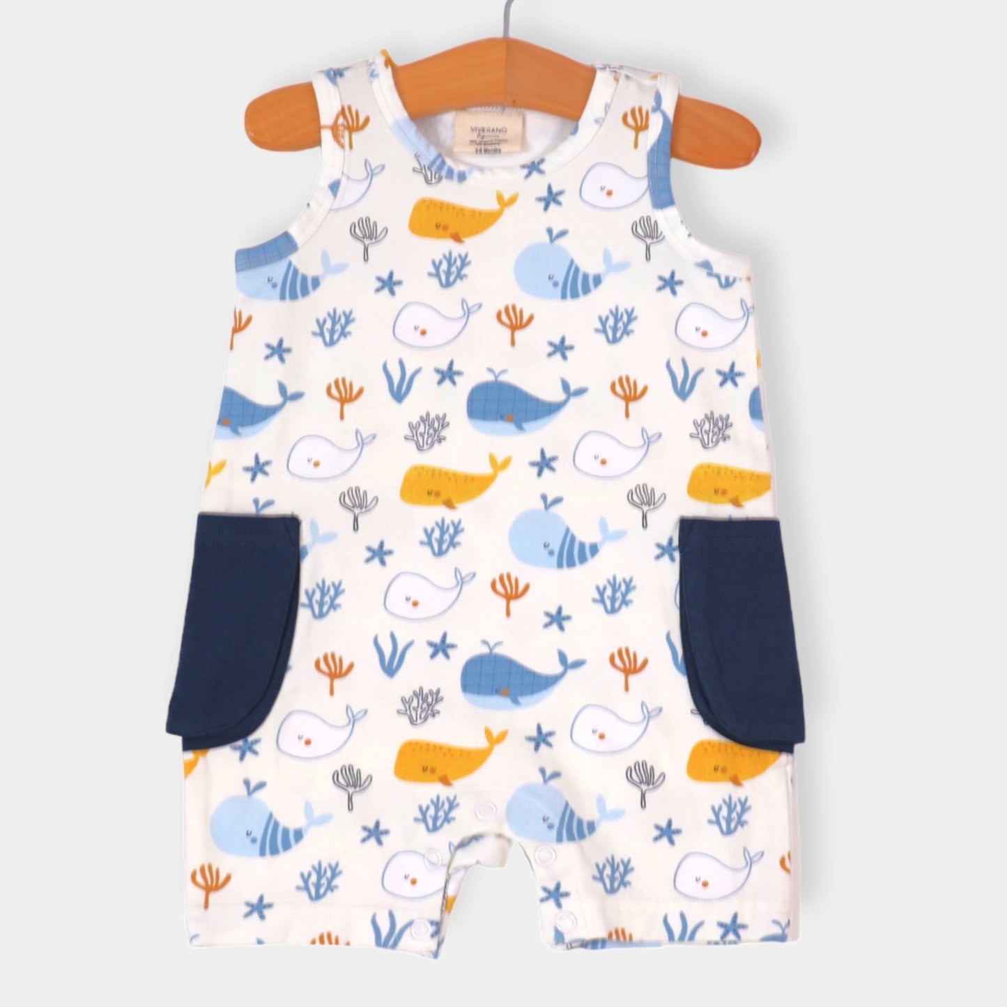 Ocean Whales Sleeveless Baby Romper- Viverano Organics