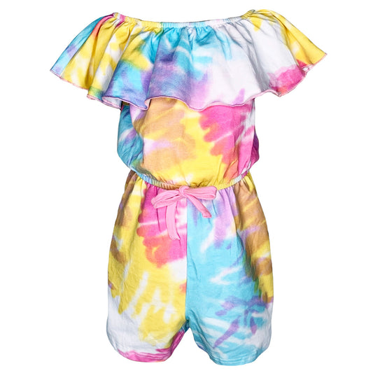 AnnLoren Girls Pastel Tie Dye Shorts Jumpsuit One Piece Outfit