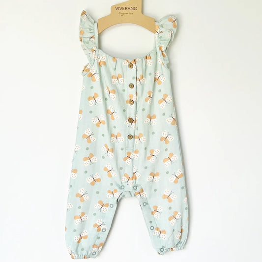 Butterfly Sleeveless Ruffle Baby Jumpsuit-Apple Mint