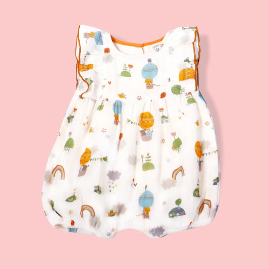 Balloon Ruffle & Flutter Muslin Romper- Viverano Organics