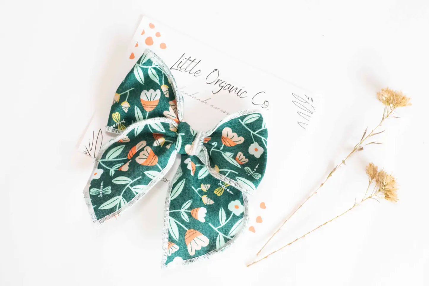 Floral Bow with Alligator Clip-Green