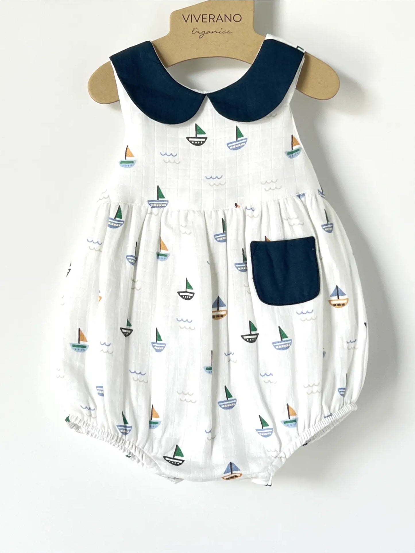 Sailboat Peter Pan Baby Bubble Romper- Viverano Organics